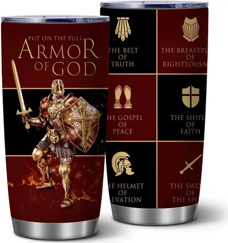 Regalos de Apreciación para Pastores, Ponte Toda la Armadura de Dios Vaso de Café Aislado de Acero Inoxidable de 20 Oz con Tapa, Regalos Cristianos