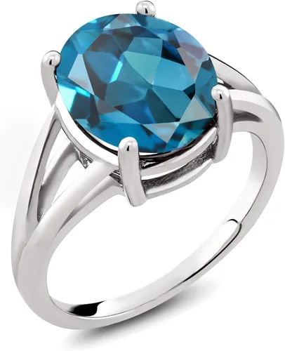Miniatura 36 de Gem Stone King Anillo solitario con piedra preciosa de 3.00-7.00 quilates Plata de ley 925 Ovalado de 0.47 x 0.49 pulgadas Anillo