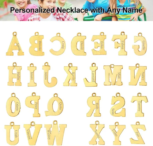 Miniatura 2 de FOCALOOK Collares de letras iniciales de oro para mujeres y hombres, chapados en oro de 14 quilates, cadena de letras iniciales de la A a la Z, 16