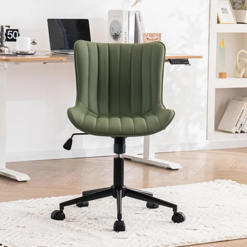 Miniatura 9 de YOUNIKE Silla de Escritorio de Oficina en Casa sin Brazos con Ruedas Silla de Tocador Compacta y Cómoda con Respaldo Ajustable Moderna Pequeña Verde