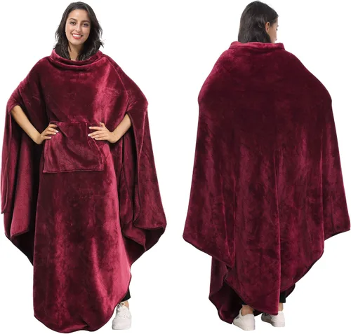 Miniatura 14 de Tirrina Manta poncho de polar 2 en 1, muy suave y cómoda, para adultos mujeres, hombres y niños para uso interior o al aire libre, 55x80 pulgadas