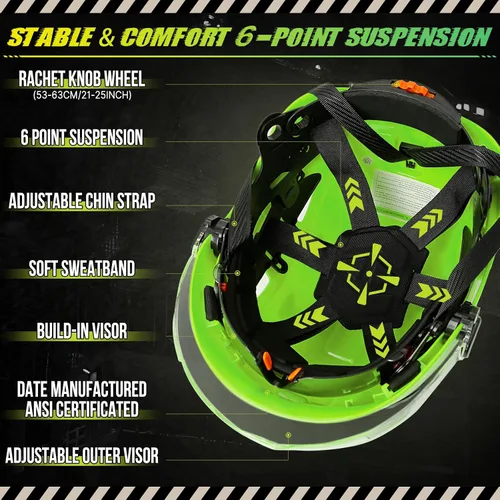 Miniatura 6 de Construction Hard Hats with Clear and Tinted Visor - OSHA Approved ANSI Z89.1 Dual Eye Protection Black Hard Hat with Chin Straps for Men Sombrero