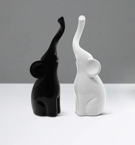 Miniatura 3 de Vaudagio Amante par de elefantes en blanco y negro – Escultura de cerámica moderna como un conjunto – Figura de decoración de 10.2 pulgadas de alto