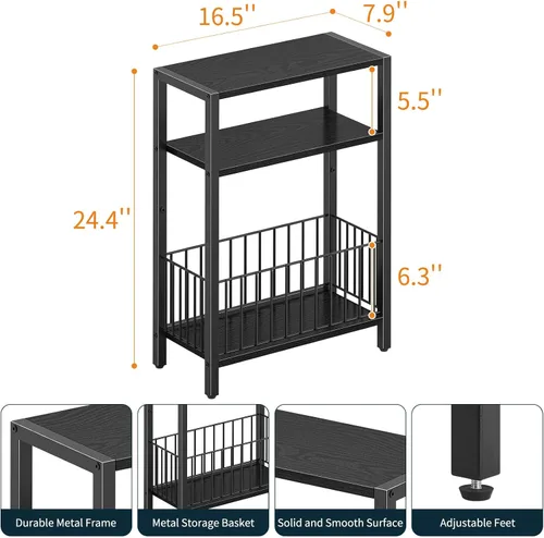 Miniatura 3 de Yoobure Mesa auxiliar estrecha con cesta de almacenamiento, mesa auxiliar pequeña para espacios pequeños, mesas auxiliares delgadas, sala de estar
