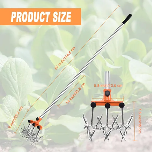 Miniatura 2 de BARAYSTUS Cultivador Rotativo de Jardín Motoazada Ajustable de Acero Inoxidable Manzón de Mano para Mezcla de Suelo o Resembrado de Césped Motoazada