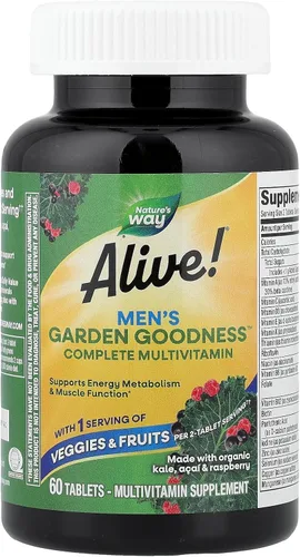 Miniatura 4 de Nature's Way Alive! Garden Goodness Multivitamínico para hombre, una porción de verduras y frutas (1), vitaminas B de alta potencia, 60 tabletas