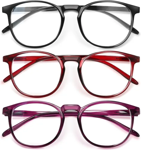 Miniatura 11 de IBOANN - Lentes con filtro de luz azul para mujeres y hombres, paquete de 3 unidades, armazón redonda estilo retro a la moda, lentes falsos vintage