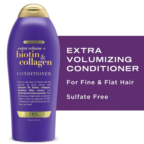 Miniatura 8 de OGX Acondicionador voluminizador extra fuerte de biotina y colágeno para cabello más grueso y completo, 25.4 onzas líquidas
