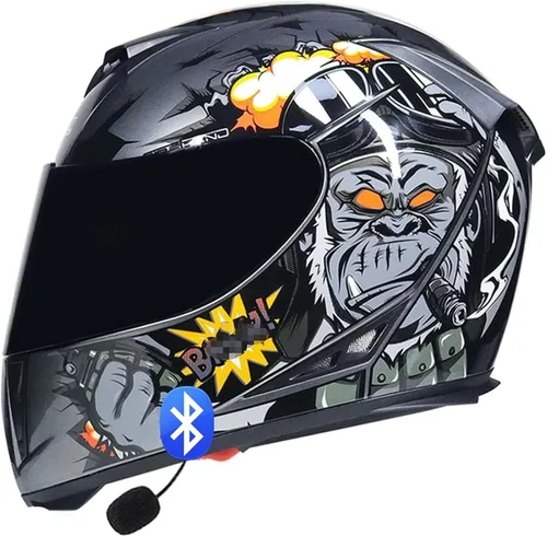Miniatura 9 de Casco de motocicleta Bluetooth de cara completa, aprobado por DOT, abatible, antivaho, doble visera, altavoz dual integrado con micrófono
