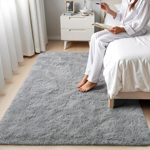 Miniatura 4 de Zentavio Alfombras de área para sala de estar, alfombras grises para dormitorio, alfombra de 4 x 6, alfombra mullida, peluda y suave, shag estética