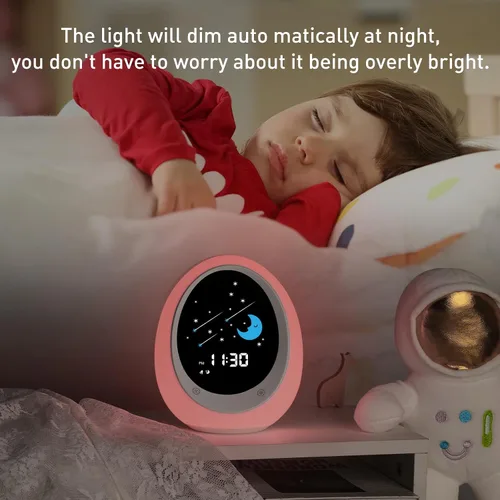 Miniatura 7 de Reloj Despertador para Niños, Reloj de Entrenamiento del Sueño para Niños Pequeños con Sol y Luna, Máquina de Sonidos, Luz Nocturna, Reloj