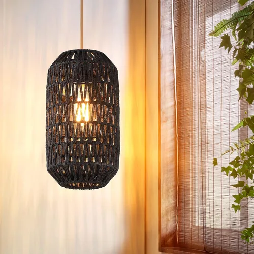 Miniatura 2 de Ruzectt Luminarias Colgantes Luces Colgantes de Ratán Negro para Isla de Cocina con Cable de Algodón Dorado Ajustable de 72 pulgadas, Lámpara