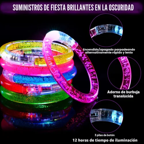Miniatura 3 de 24 piezas de suministros de fiesta que brillan en la oscuridad para niños y adultos, juguetes con luz intermitente, pulseras LED del 4 de julio