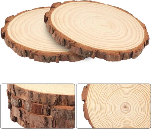 Miniatura 3 de 20 piezas de rebanadas de madera natural de 4.7 a 5.5 pulgadas, círculos de madera de pino sin terminar con cortezas para posavasos, manualidades