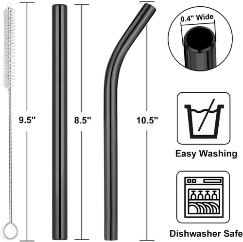 Miniatura 2 de Vinaco Pajitas Reutilizables para Batidos y Malteadas de Boca Ancha de 0.4", Juego de 6 Pajitas de Acero Inoxidable de 8.5" y 10.5" con 1 Cepillo