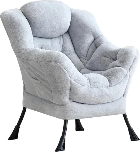 Miniatura 32 de LITA - Silla perezosa con otomana, sofá tapizado de ocio moderno de acento, silla de lectura contemporánea de salón con reposabrazos y bolsillo