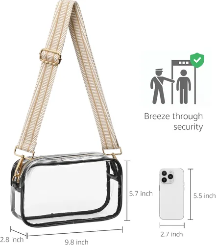 Miniatura 4 de Bulado Bolsa transparente para eventos de estadio, monederos transparentes para mujeres con correa ajustable, bolsa cruzada para fanáticos