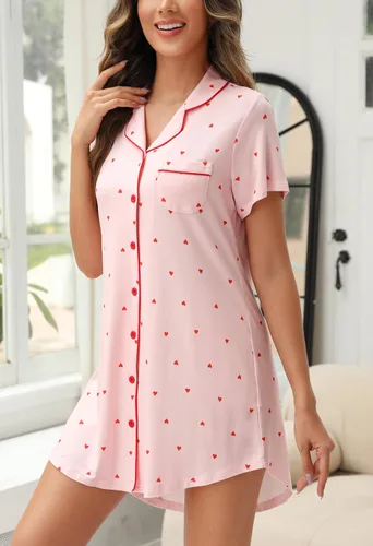 Miniatura 173 de Samring Camisón de pijama para mujer, manga corta/larga, con botones, camisón para dormir, camisón para novio, talla XXL