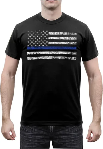 Rothco Camiseta azul fina para hombre con la bandera de Estados Unidos TBL Support Police Officers Shirt