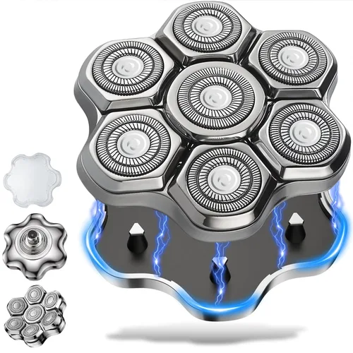 Miniatura 8 de Cabezales de repuesto para afeitadora de cabeza magnéticas, 7 cuchillas de repuesto compatibles con Freebird Shaver y otras marcas (plateado6)