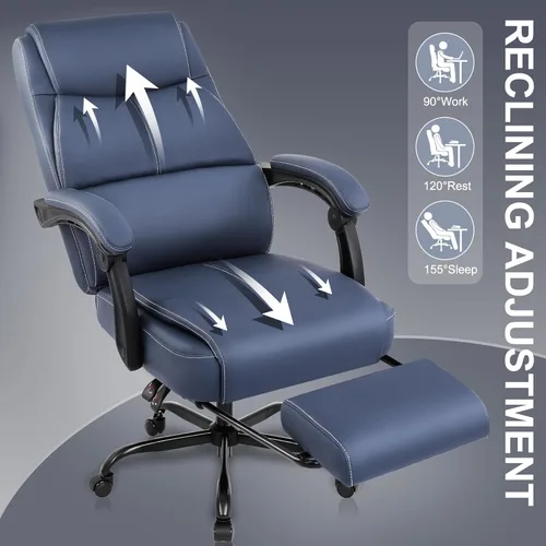 Miniatura 4 de Misolant Silla de oficina grande y alta con reposapiés, silla de escritorio de respaldo alto con reposabrazos de varillaje, sillas ejecutivas Azul