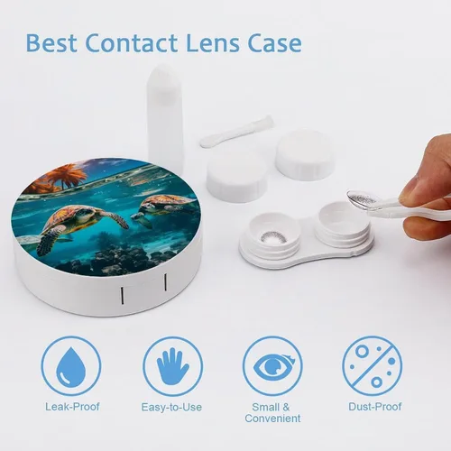 Miniatura 3 de Kit de viaje con lentes de contacto de tortugas marinas y palma, portátil, bonita caja de contacto con espejo para uso diario al aire libre