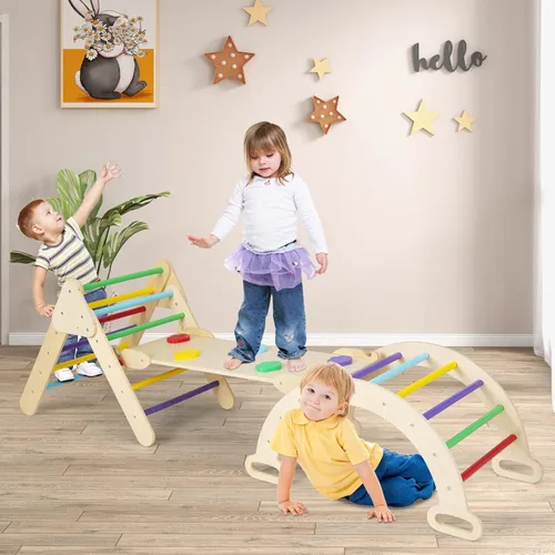 Miniatura 2 de Olakids Triángulo Pikler Set 7 en 1 Juguetes de Escalada para Niños Pequeños de 1-3 Años Interior Plegable Madera Montessori Gimnasio de la Selva