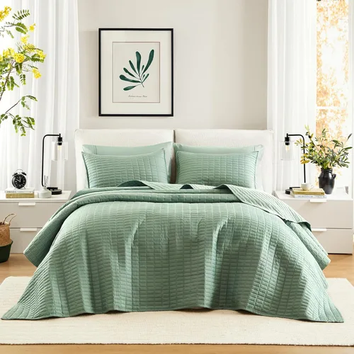 Miniatura 36 de Comfort Spaces Juego de edredón de tamaño King extragrande de color blanco de 120 x 118 pulgadas, colcha acolchada de microfibra ligera de verano