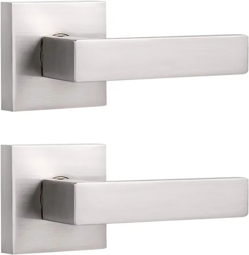 Miniatura 8 de Knobonly Paquete de 3 manijas reversibles de níquel satinado, manija de puerta de paso cuadrada para pasillo y armario