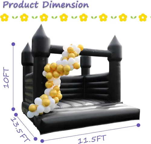 Miniatura 2 de Casa de Rebote Negra para Adultos y Niños, Casa de Rebote de Grado Comercial de PVC de 13.5 pies x 11.5 pies x 10 pies con Soplador Potente de 750W