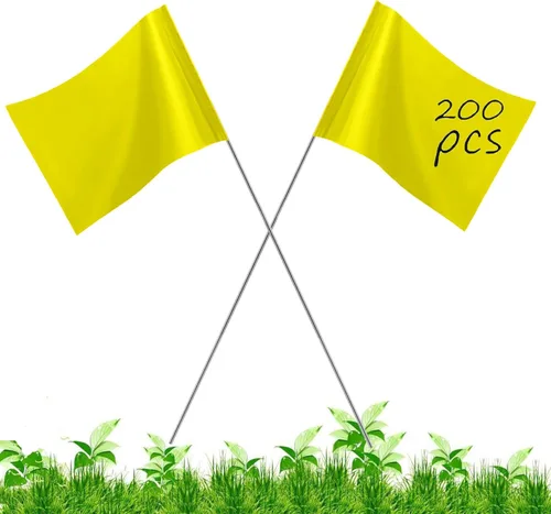Miniatura 10 de Paquete de 200 banderas blancas para marcado, JIZHGRAD de 15x4x5 pulgadas, banderas marcadoras para uso en patio y césped, delimitación y Blanco