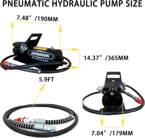 Miniatura 5 de HEROSON Bomba neumática de alta presión, 10,000 PSI, depósito de 0.7L, salida de aceite NPT 3/8", entrada NPT 1/4", bomba hidráulica de aire