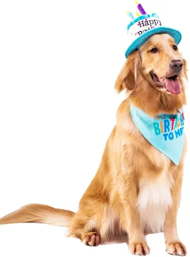 Miniatura 5 de Juego de sombrero y bandana de cumpleaños para perros grandes, sombreros ajustables para fiesta de cumpleaños para perros grandes, decoración