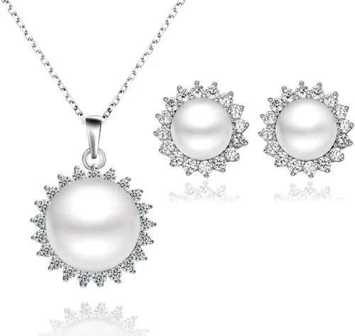 KEETEEN Aretes de plata de ley "Sunshine" de 8.5 a 0.354in de perlas cultivadas en agua dulce blanca, aretes de circonita AAA, regalo para mujer,
