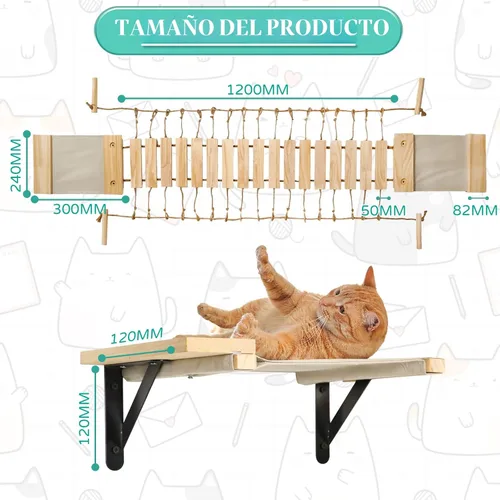 Miniatura 2 de Estantes de Pared para Gatos Calmbee - Árbol Colgante de 178 cm con Nido y Repisa en Forma de Nube Natural