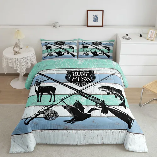 Miniatura 2 de Castle Fairy Hunt Fish Juego de Edredón Tamaño Queen, Juego de Ropa de Cama de Tablones de Madera Estilo Granja con 2 Fundas de Almohada, Juego