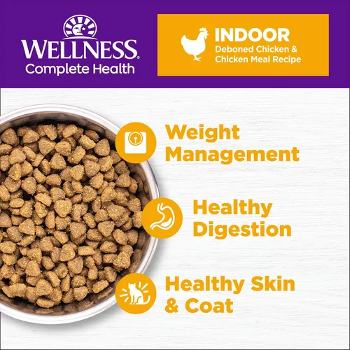Miniatura 2 de Wellness Complete Health - Alimento seco para gatos adultos para interior, granos integrales, natural, pollo (bolsa de 2.3 kg)