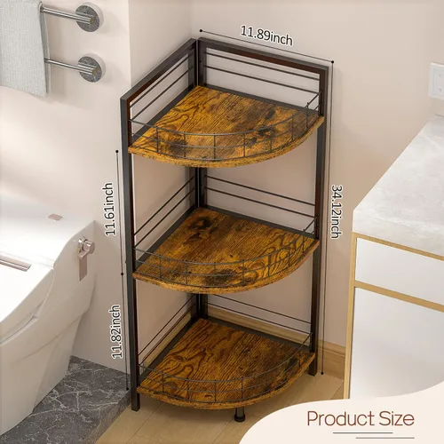 Miniatura 2 de DAOUTIME Estante de pie para baño, soporte de esquina de 3 niveles, estantes independientes, soporte de esquina curvado triangular para espacio Negro