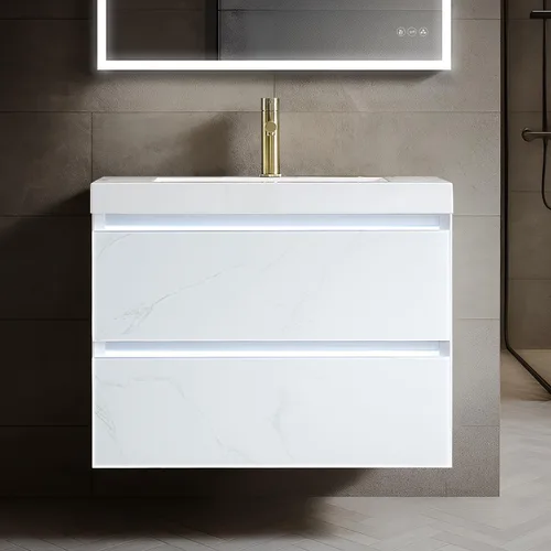 Miniatura 22 de Blossom Tocador de baño LED de 24 pulgadas – Tocador flotante montado en la pared con luces – 100% impermeable PVC de grado marino – Moderno