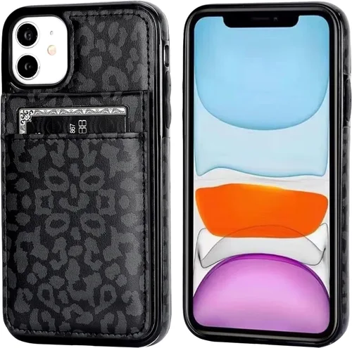 Miniatura 3 de Vaburs Funda compatible con iPhone 11 con tarjetero de crédito, diseño de guepardo de leopardo negro, cierre magnético de piel sintética de primera