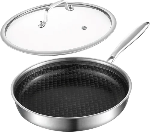Miniatura 7 de DELARLO Sartenes para tortilla de acero inoxidable de tres capas de 5.5 pulgadas, sartén antiadherente de cerámica para un solo huevo, sartén