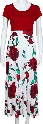 Miniatura 3 de ZEFOTIM Maxi Dress for Women,Summer Fashion Floral Print Bodycon Dress Casual Short Sleeve Crewneck Party Beach Dress