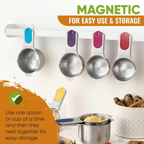 Miniatura 4 de Spring Chef Juego de tazas y cucharas medidoras magnéticas, patentado, imanes fuertes N45, acero inoxidable resistente que cabe en tarros de Varios