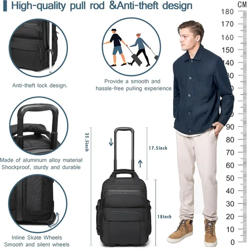 Miniatura 3 de OZUKO Bolsa de equipaje de mano debajo del asiento para aviones de 18 x 14 x 8, bolsa de artículos personales para Spirit Airlines con ruedas, Negro