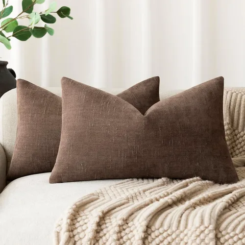 Miniatura 57 de Foindtower - Paquete de 2 fundas de almohada decorativas, cuadradas, cómodas, unicolor, suaves, lumbares, estilo rústico neutro, para sofá, sillón
