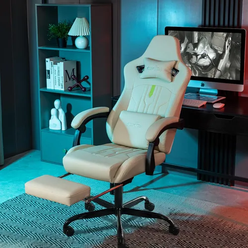 Miniatura 2 de Silla de juegos con reposapiés, silla ergonómica para computadora, cojín lumbar de masaje, silla de videojuegos de carreras, silla reclinable
