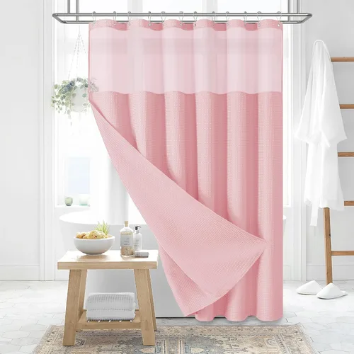 Miniatura 13 de Dynamene cortina de ducha de lino burdeos - cortinas de tela de nido de abeja texturizadas y resistentes para baño, 256GSM, juego de cortinas