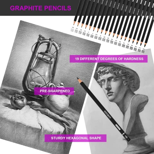 Miniatura 4 de HIFORNY Juego de Dibujo de 70 Piezas Kit de Bocetos - Lápices de Boceto Suministros de Arte para Adultos Artistas Niños con Cuaderno de Bocetos de 3