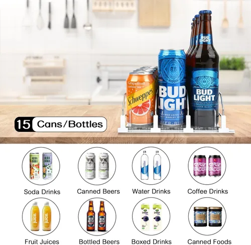 Miniatura 3 de Dispensador de latas de soda para refrigerador, estante de autoempuje de 3 filas, se adapta a hasta 15 latas, estante de almacenamiento de bebidas