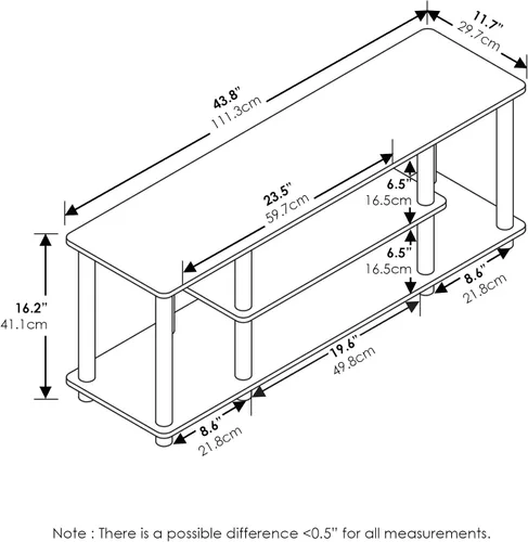 Miniatura 6 de Furinno Turn-N-Tube - Soporte para televisor de 3 niveles, 3D, sin herramientas, para televisores de hasta 50 pulgadas, con tubos redondos